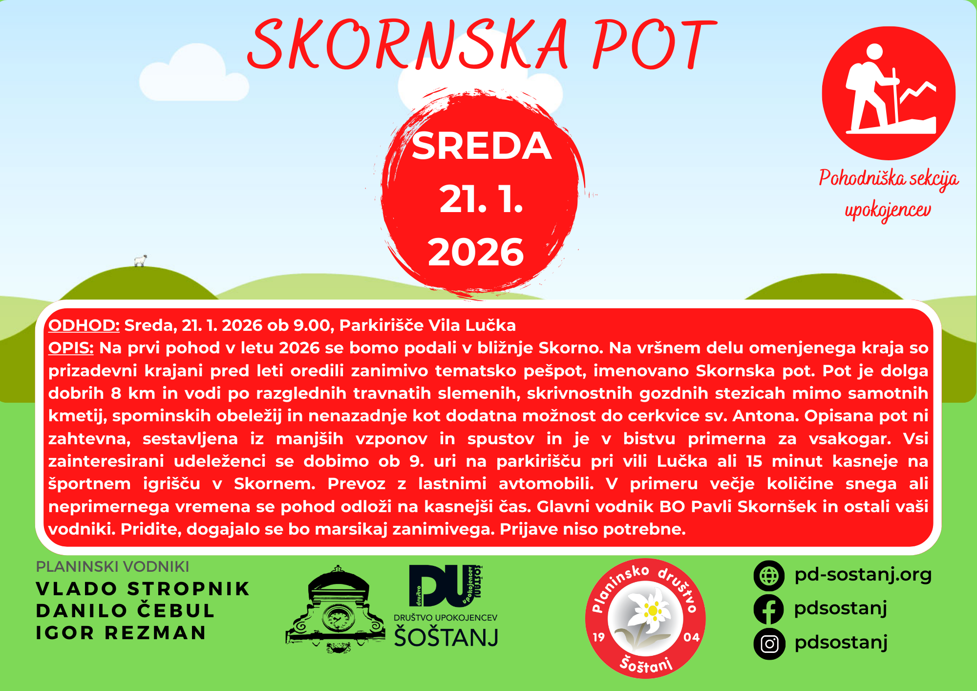 Pohodniška sekcija upokojencev: Skornska pot